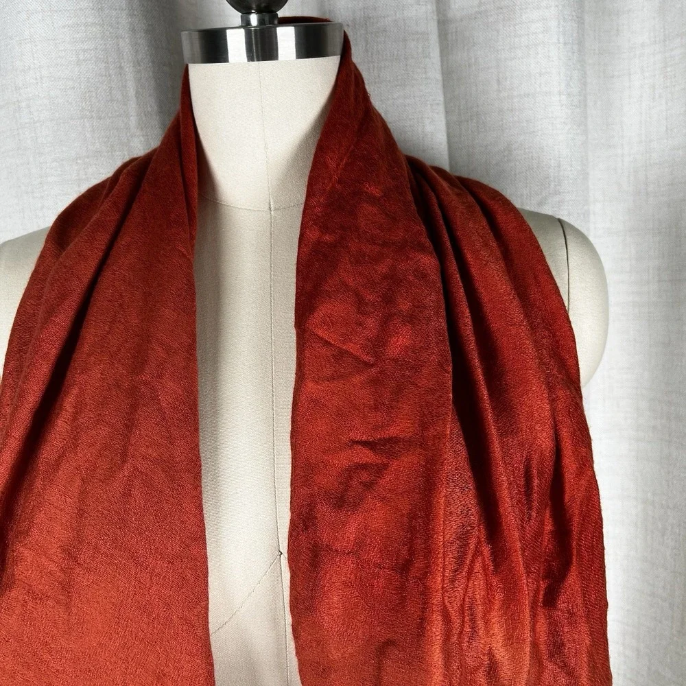 100% Cashmere Burnt Orange Fringe Scarf   34